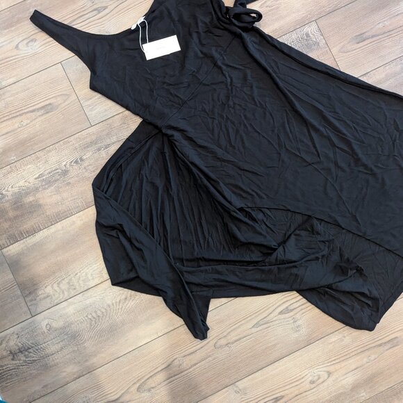 NWT Vince Women's Scoop Back Wrap Waist Pima Cotton Weekend Dress Black L - Picture 4 of 8